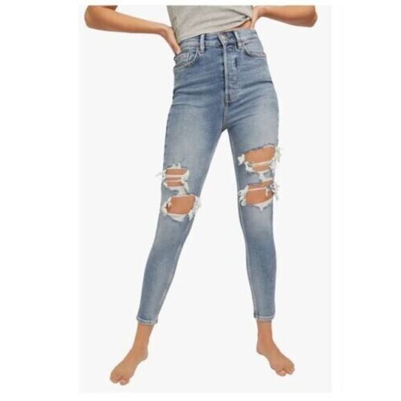 Free People We the Free Phoenix Ripped Skinny Button Fly Jeans Size 24 MSRP $98 - Picture 1 of 8